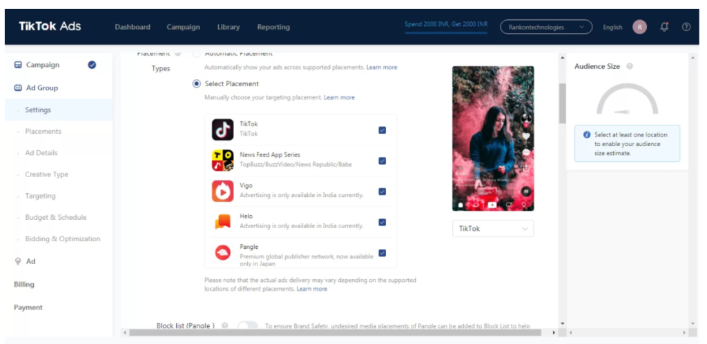 Define Your Ad Specifications, Placement and Targeting