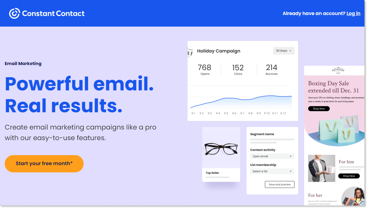 Screenshot of Constant Contact home page