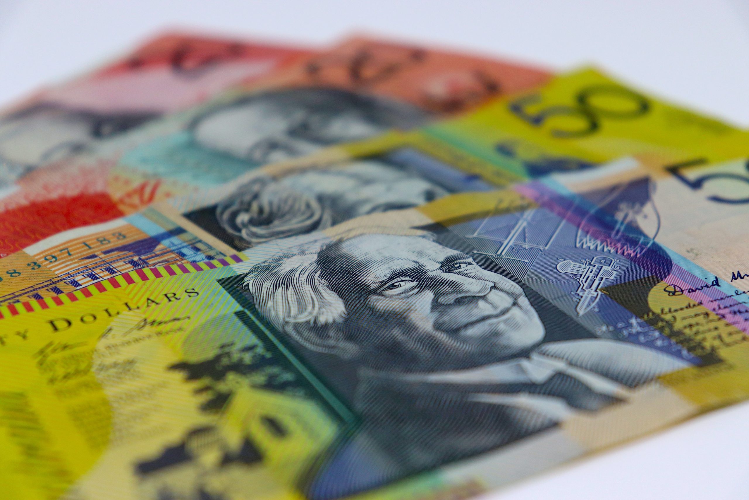 Close up shot of Asutralian 50 and 20 dollar notes