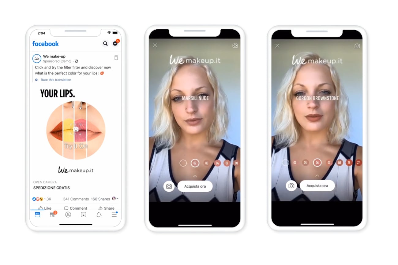 Mobile screenshot examples of facebook AR ads