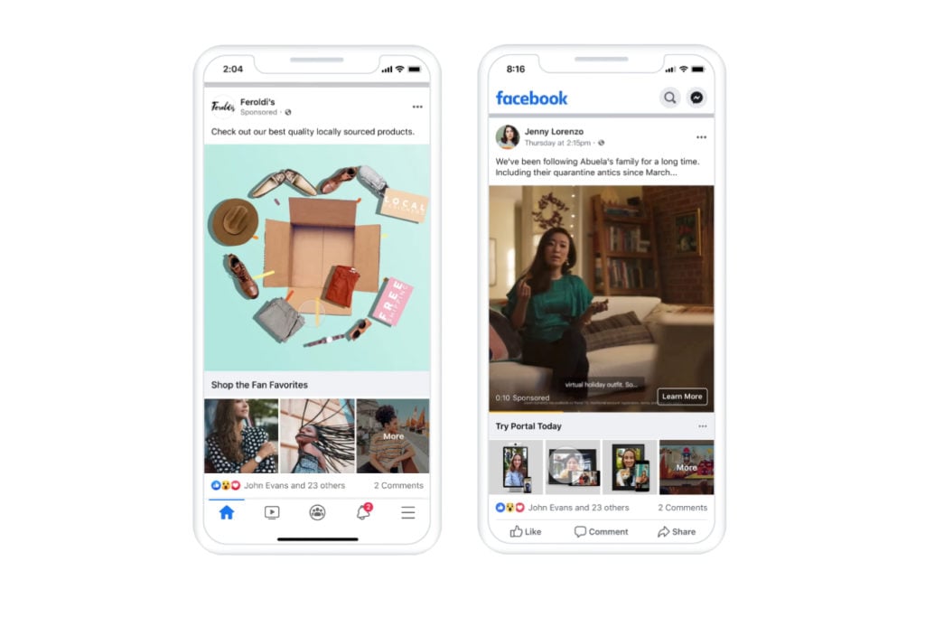 Mobile screenshot examples of facebook collection ads