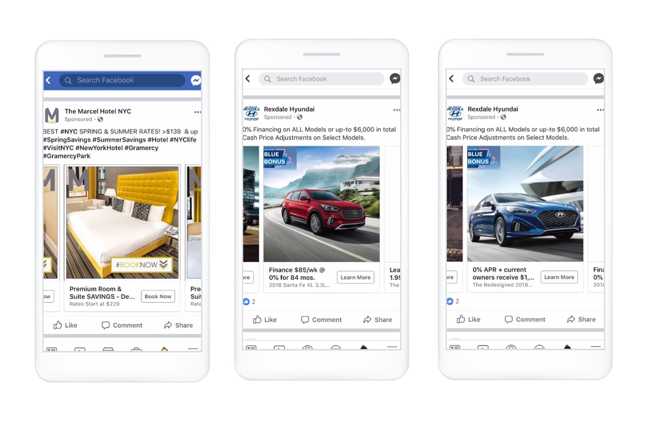 Mobile screenshot examples of facebook dynamic ads