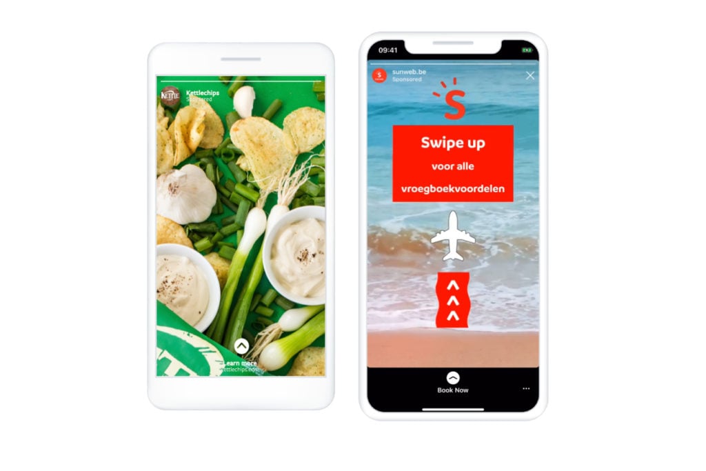 Screenshot examples of Facebook stories ads