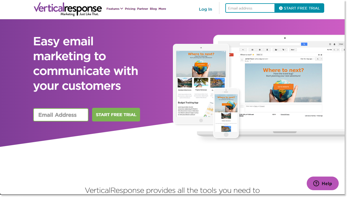 Screenshot of Verticalresponse home page