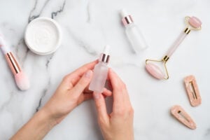 Make up on marble table