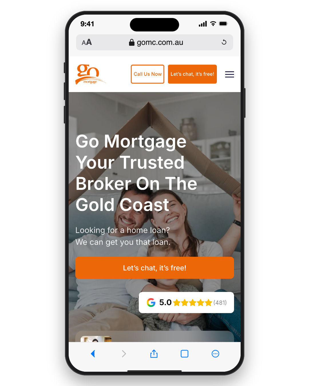 The redesigned Go Mortgage website shown on a mobile phone
